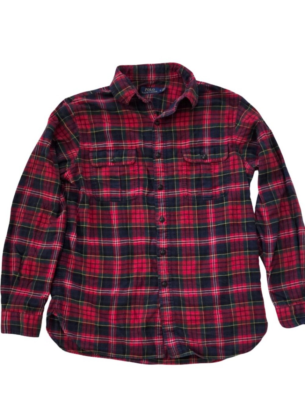 Polo Ralph Lauren Flannel Shirt Mens M Plaid Elbow Patch Christmas Cottagecore